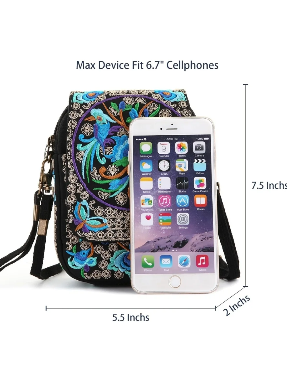 💙 Embroidered Boho Black & Blue Floral Backpack and Crossbody Purse 2pc